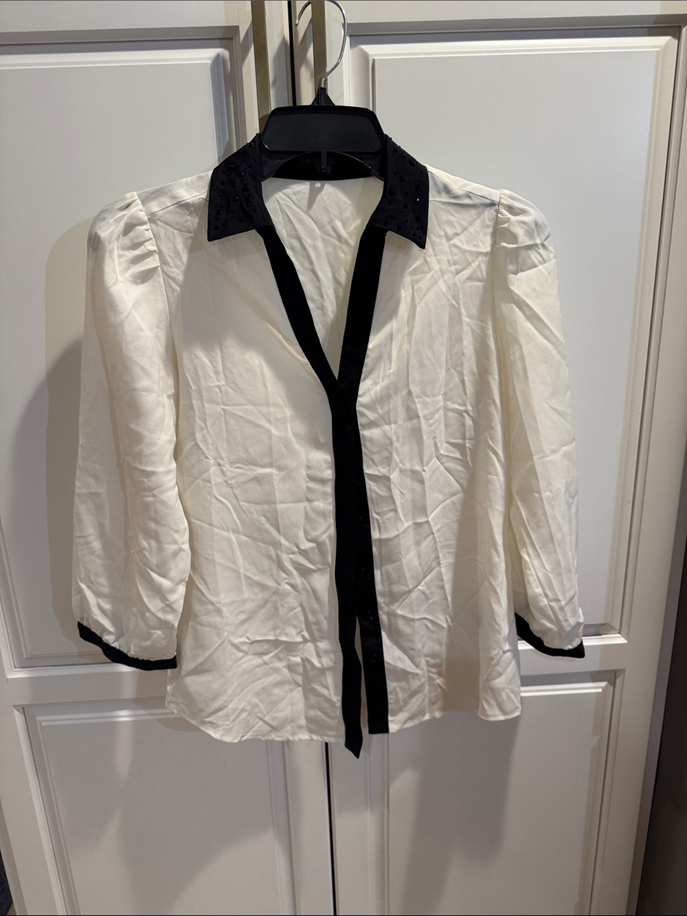 The Limited White Button-Down Blouse with Black Trim